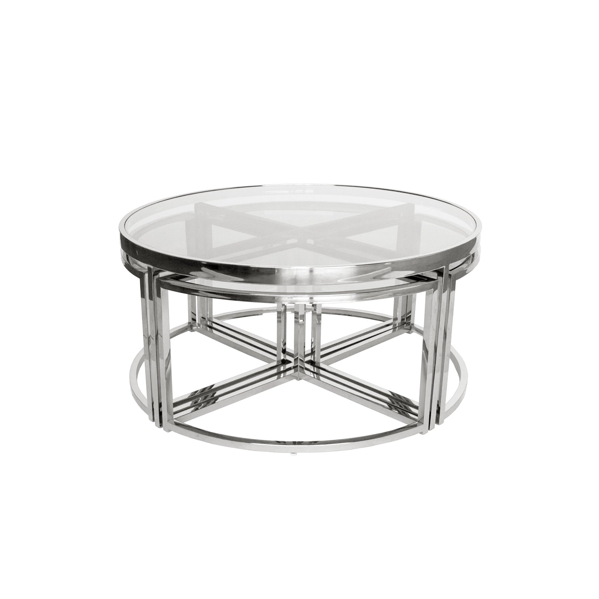 Silver Perugia Nesting Coffee Table - Clear Glass-abc