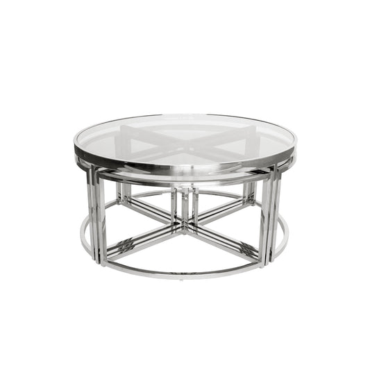 Silver Perugia Nesting Coffee Table - Clear Glass-abc