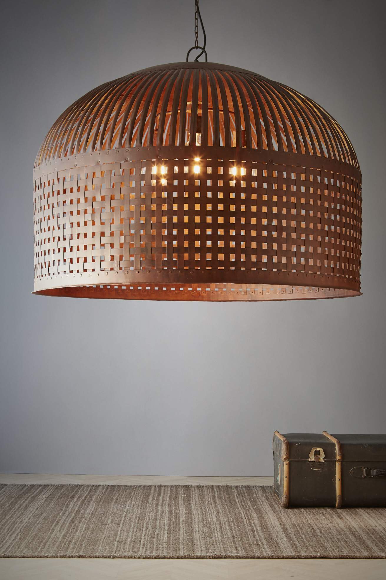 Esch Extra Large - Rust - Woven Iron Strips Pendant Light-abc
