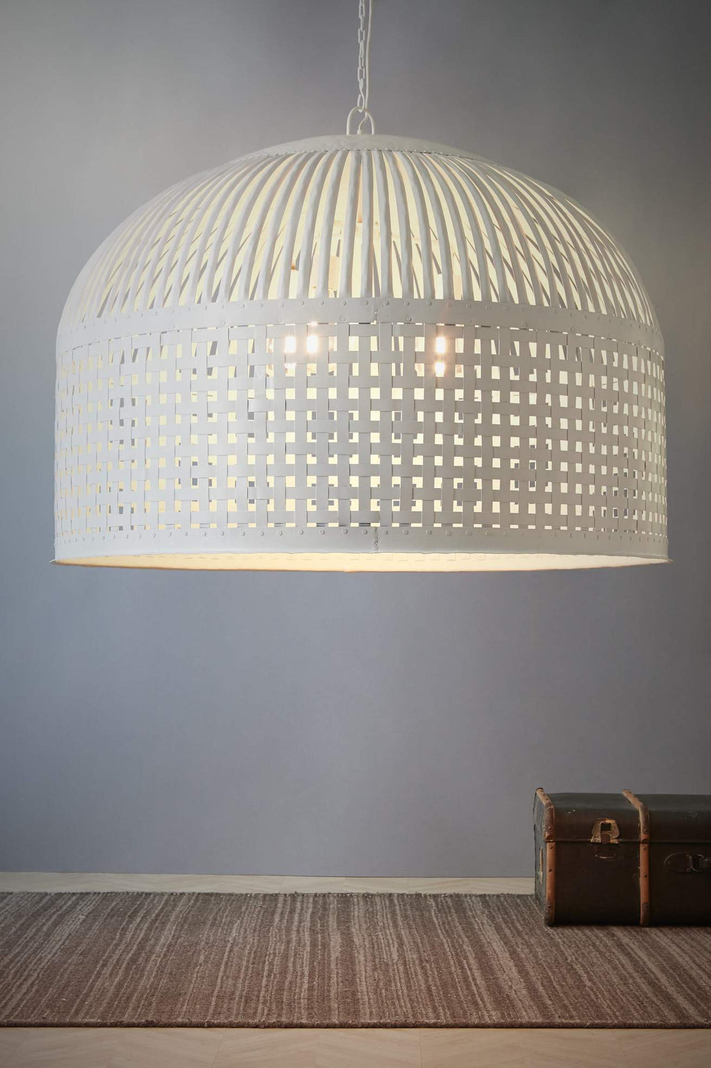 Esch Extra Large - White - Woven Iron Strips Pendant Light-abc