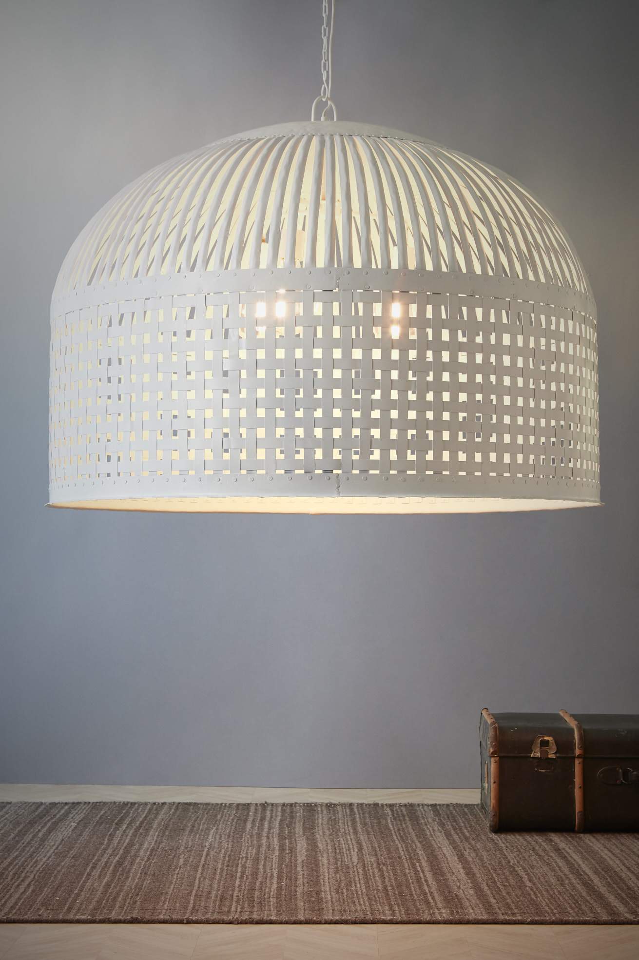 Esch Extra Large - White - Woven Iron Strips Pendant Light-abc
