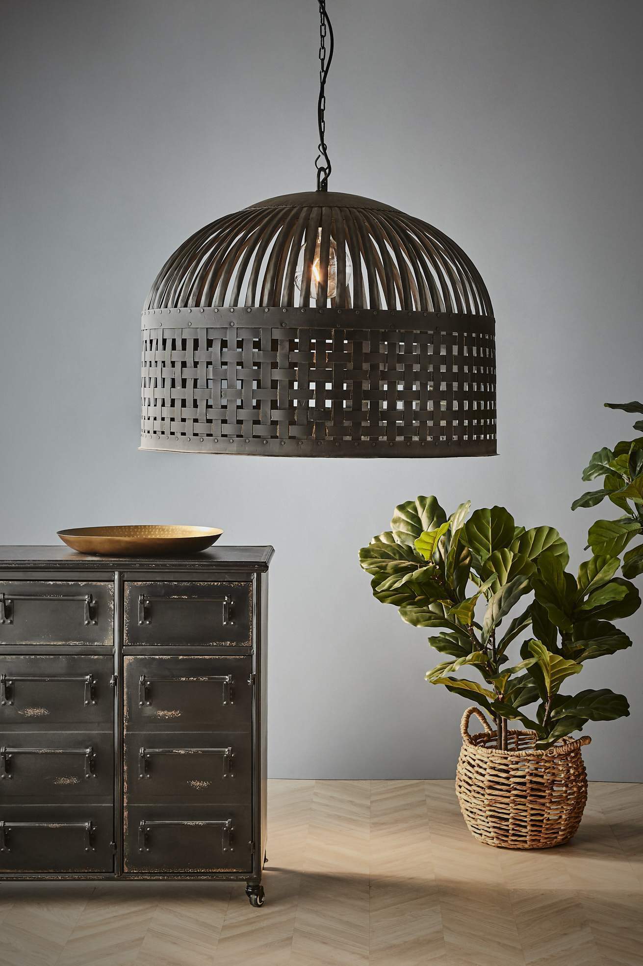 Esch Large - Antique Black - Woven Iron Strips Pendant Light-abc