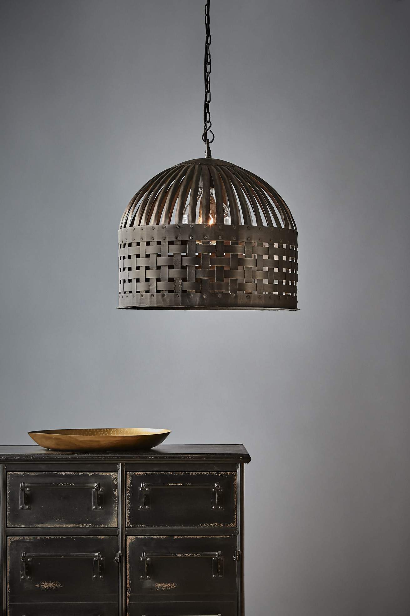 Esch Medium - Antique Black - Woven Iron Strips Pendant Light-abc