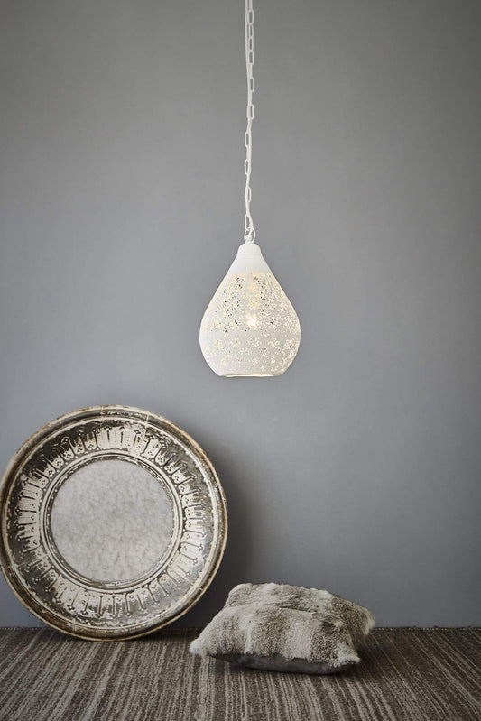 Europa Small - White - Perforated Teardrop Pendant Light-abc