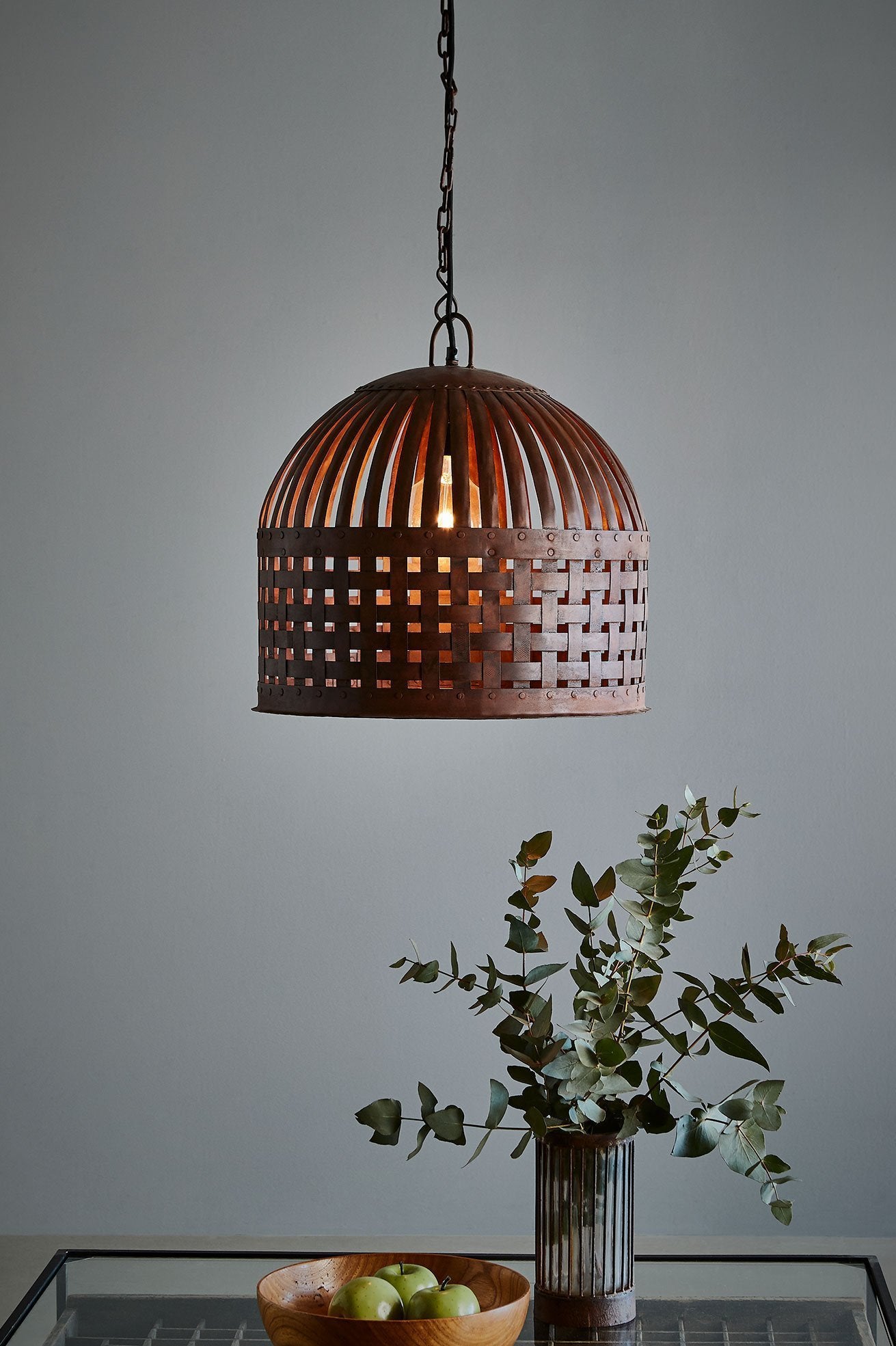Esch Medium - Rust - Woven Iron Strips Pendant Light-abc