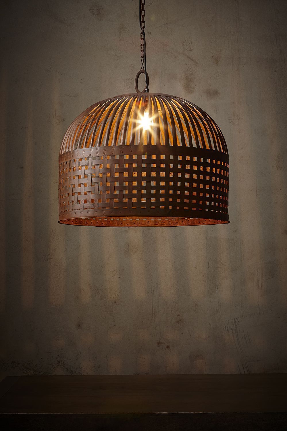 Esch Medium - Rust - Woven Iron Strips Pendant Light-abc
