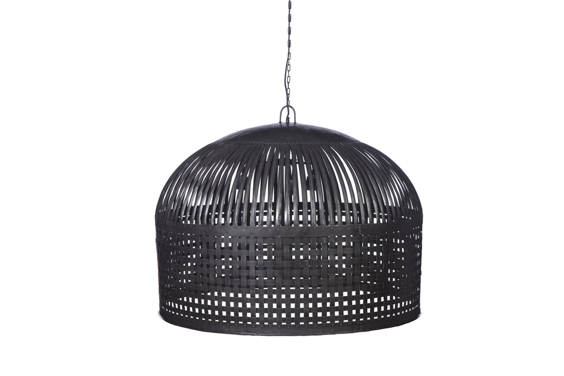 Esch Extra Large - Antique Black - Woven Iron Strips Pendant Light-abc