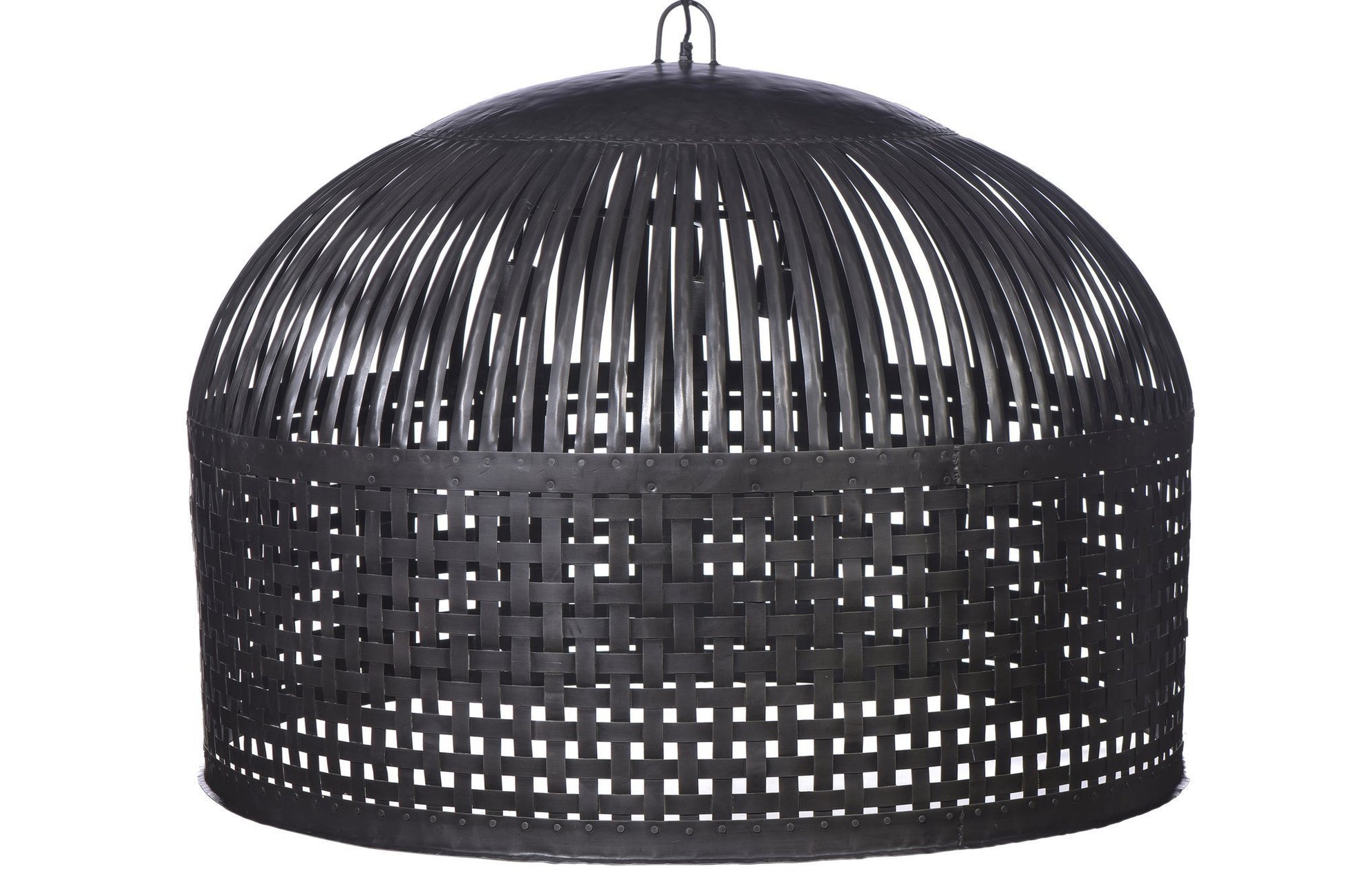 Esch Extra Large - Antique Black - Woven Iron Strips Pendant Light-abc