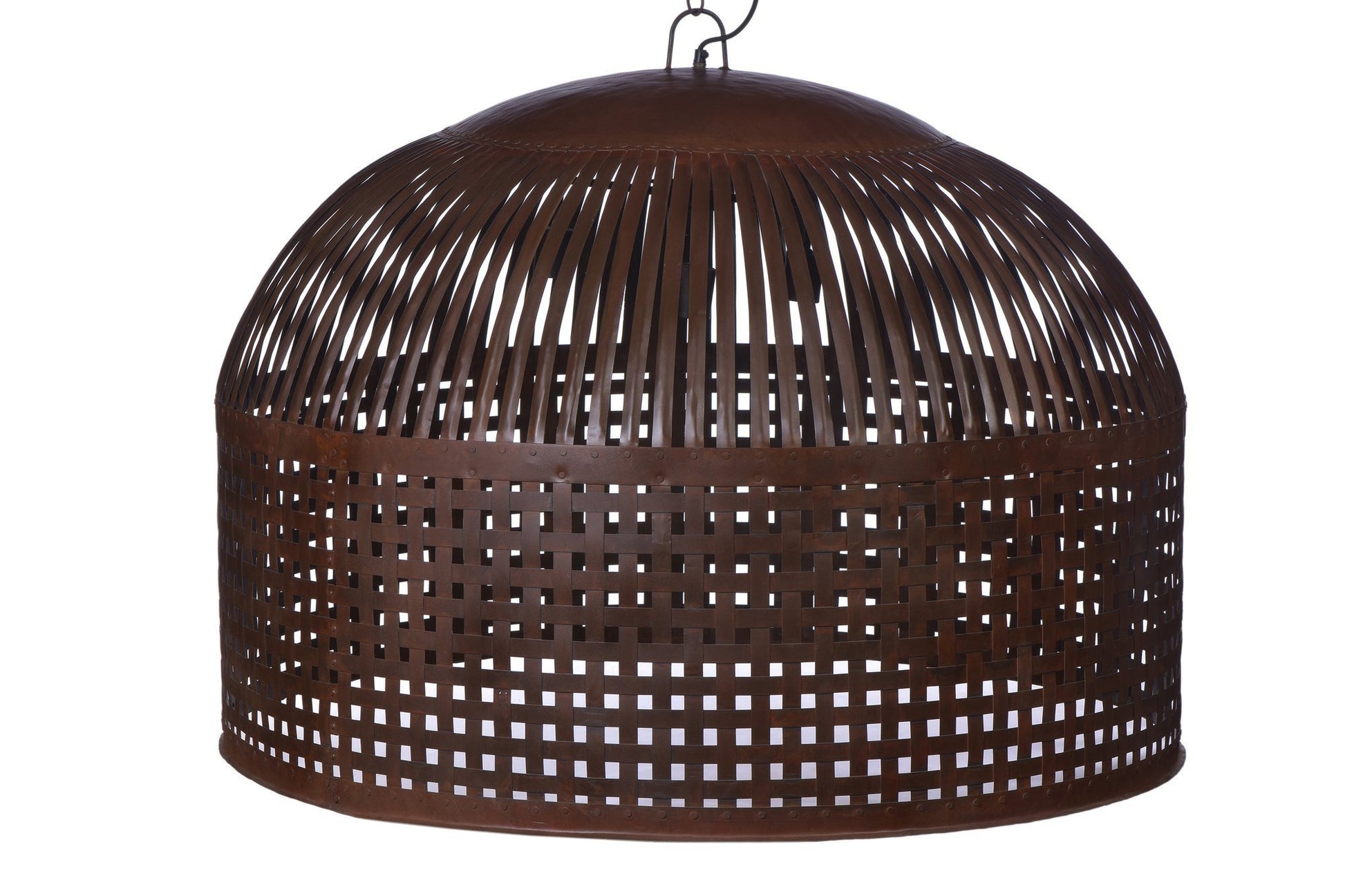 Esch Extra Large - Rust - Woven Iron Strips Pendant Light-abc