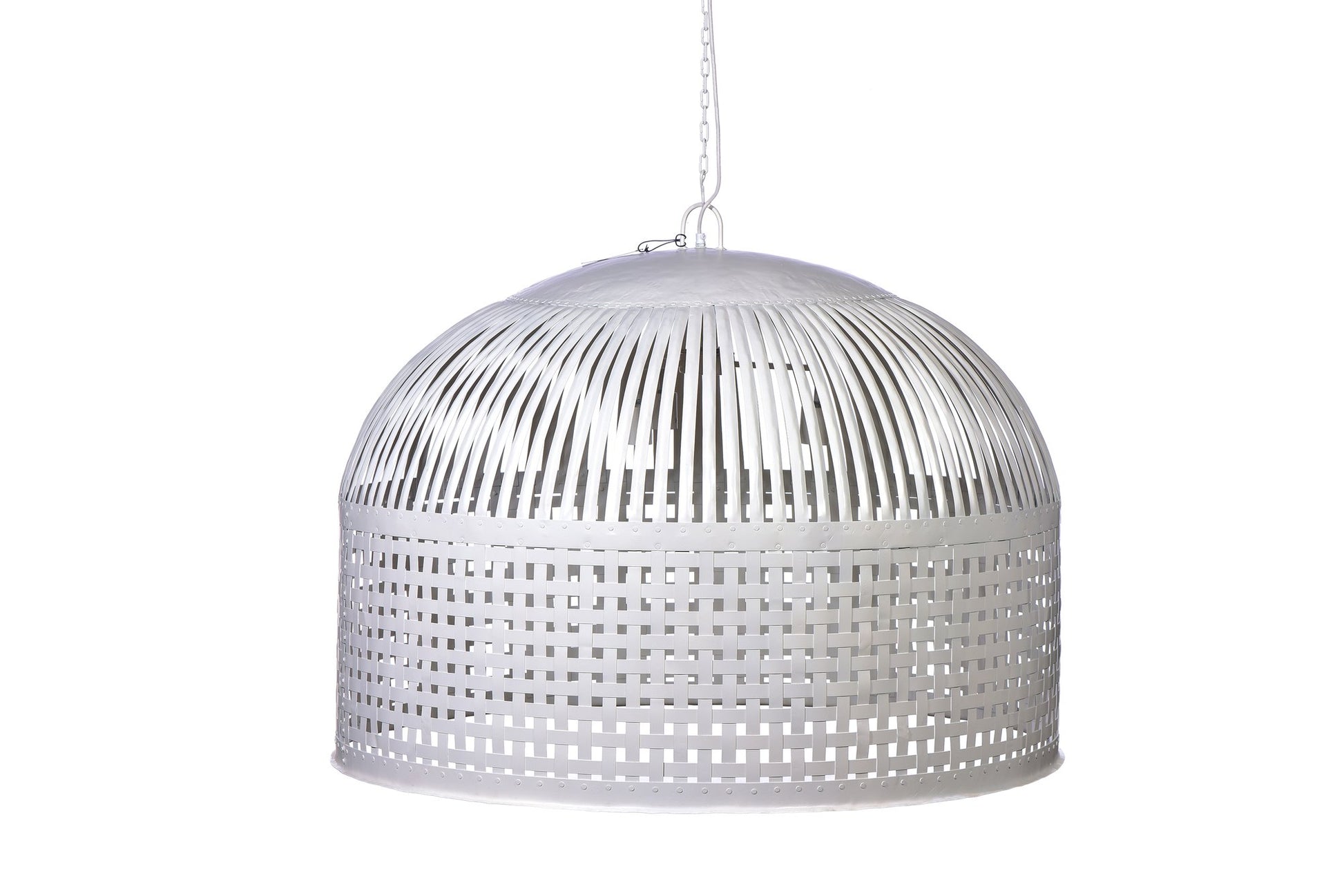 Esch Extra Large - White - Woven Iron Strips Pendant Light-abc