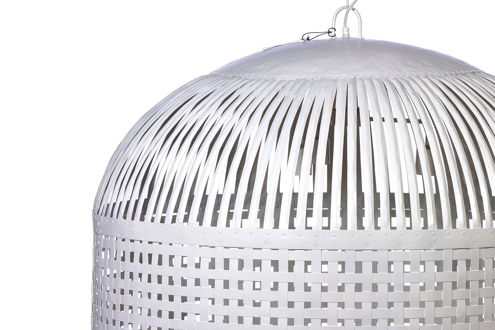 Esch Extra Large - White - Woven Iron Strips Pendant Light-abc