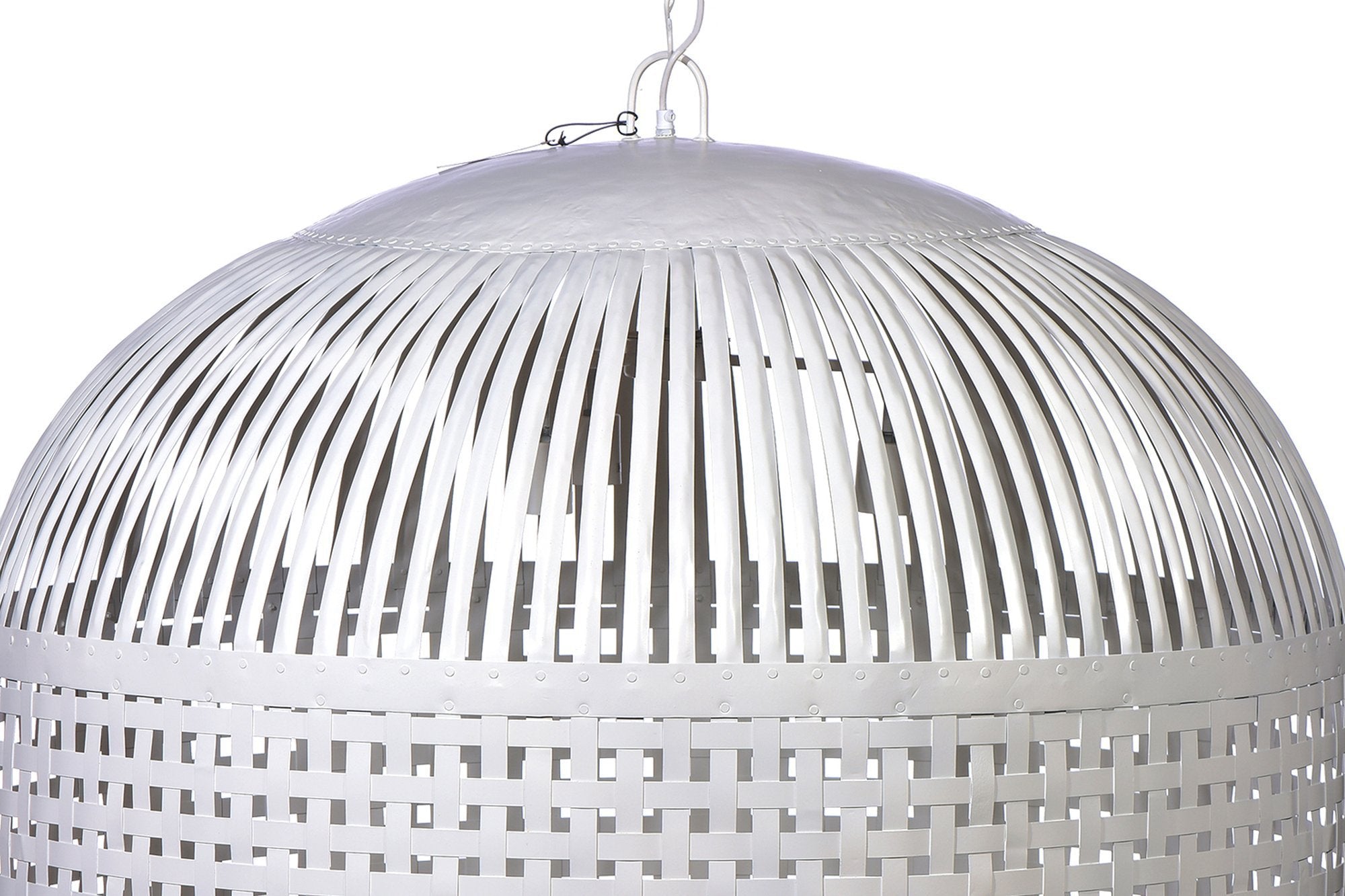 Esch Extra Large - White - Woven Iron Strips Pendant Light-abc