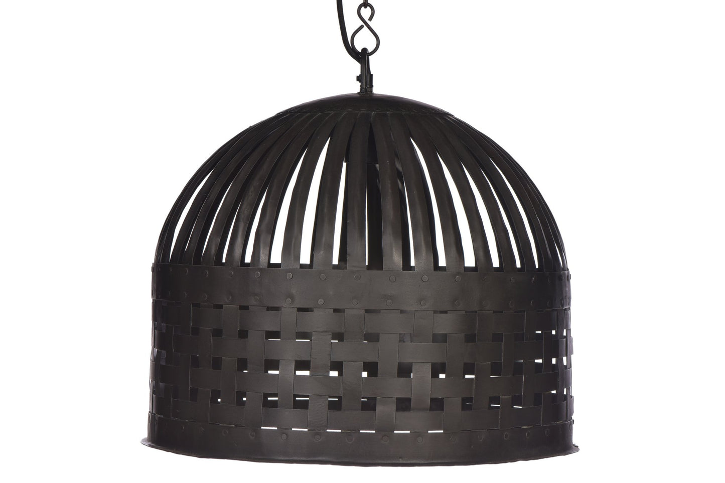Esch Medium - Antique Black - Woven Iron Strips Pendant Light-abc
