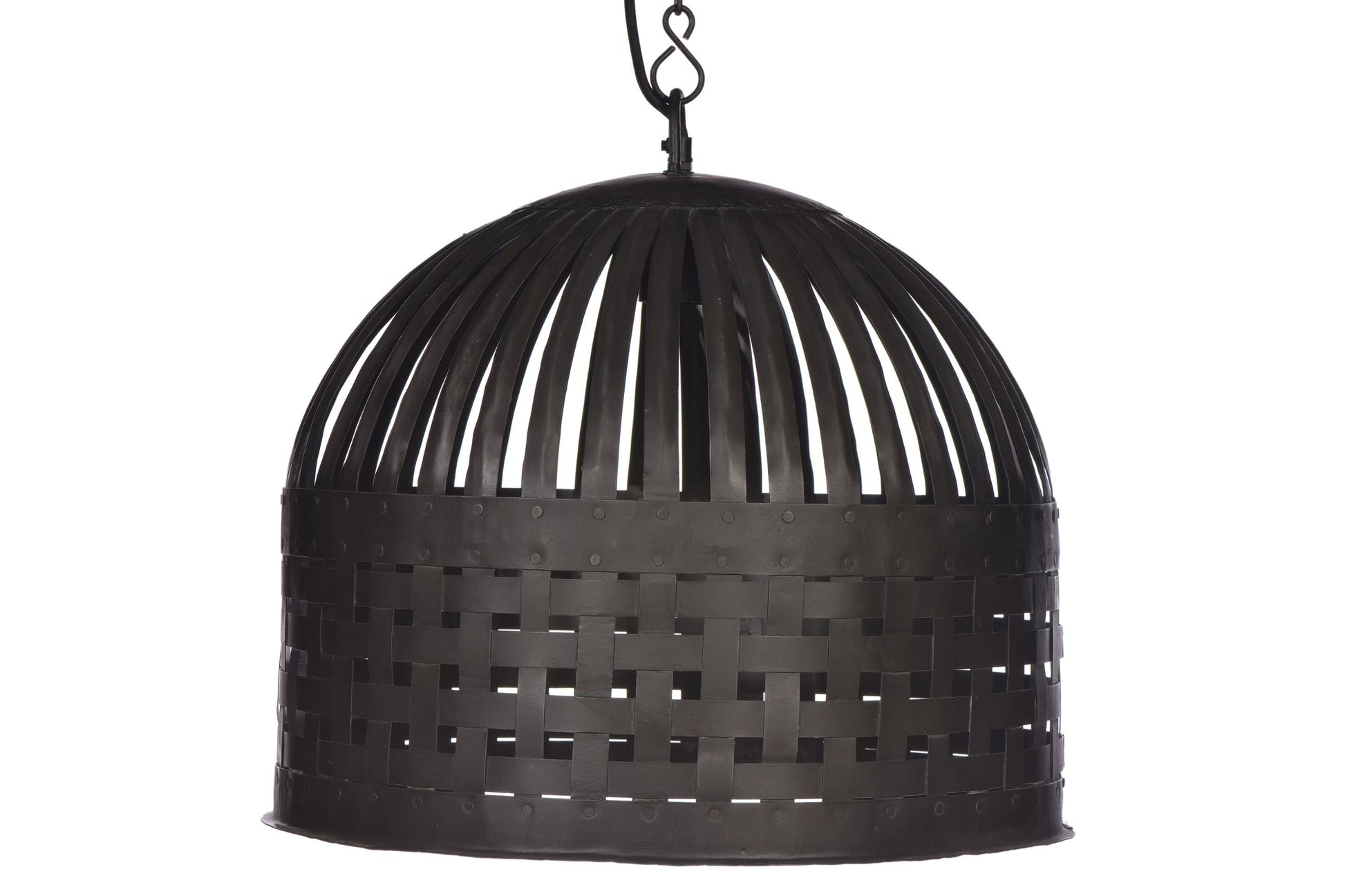 Esch Medium - Antique Black - Woven Iron Strips Pendant Light-abc