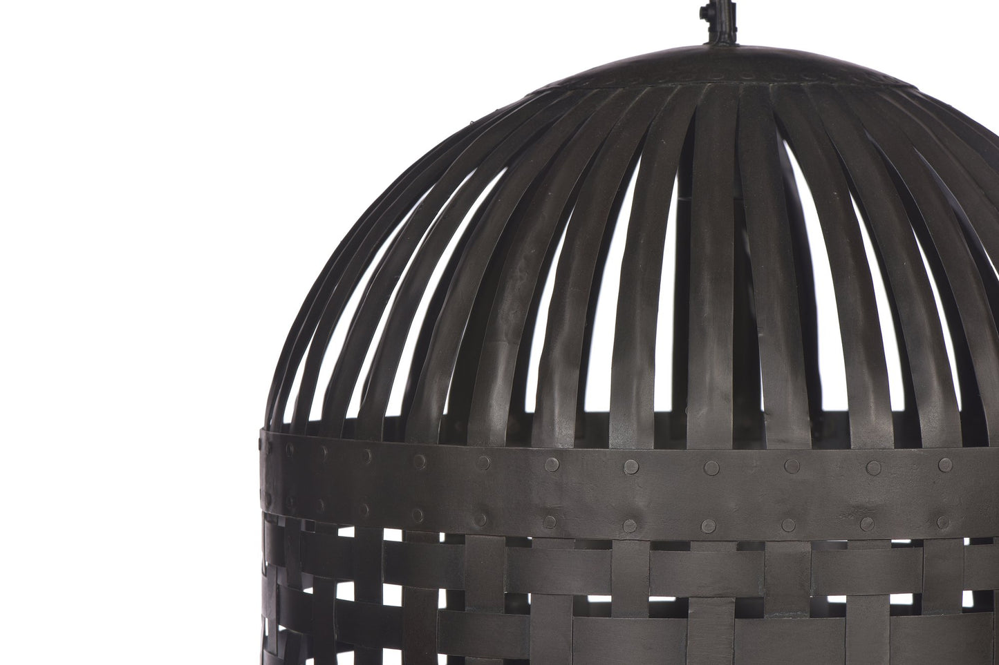 Esch Medium - Antique Black - Woven Iron Strips Pendant Light-abc