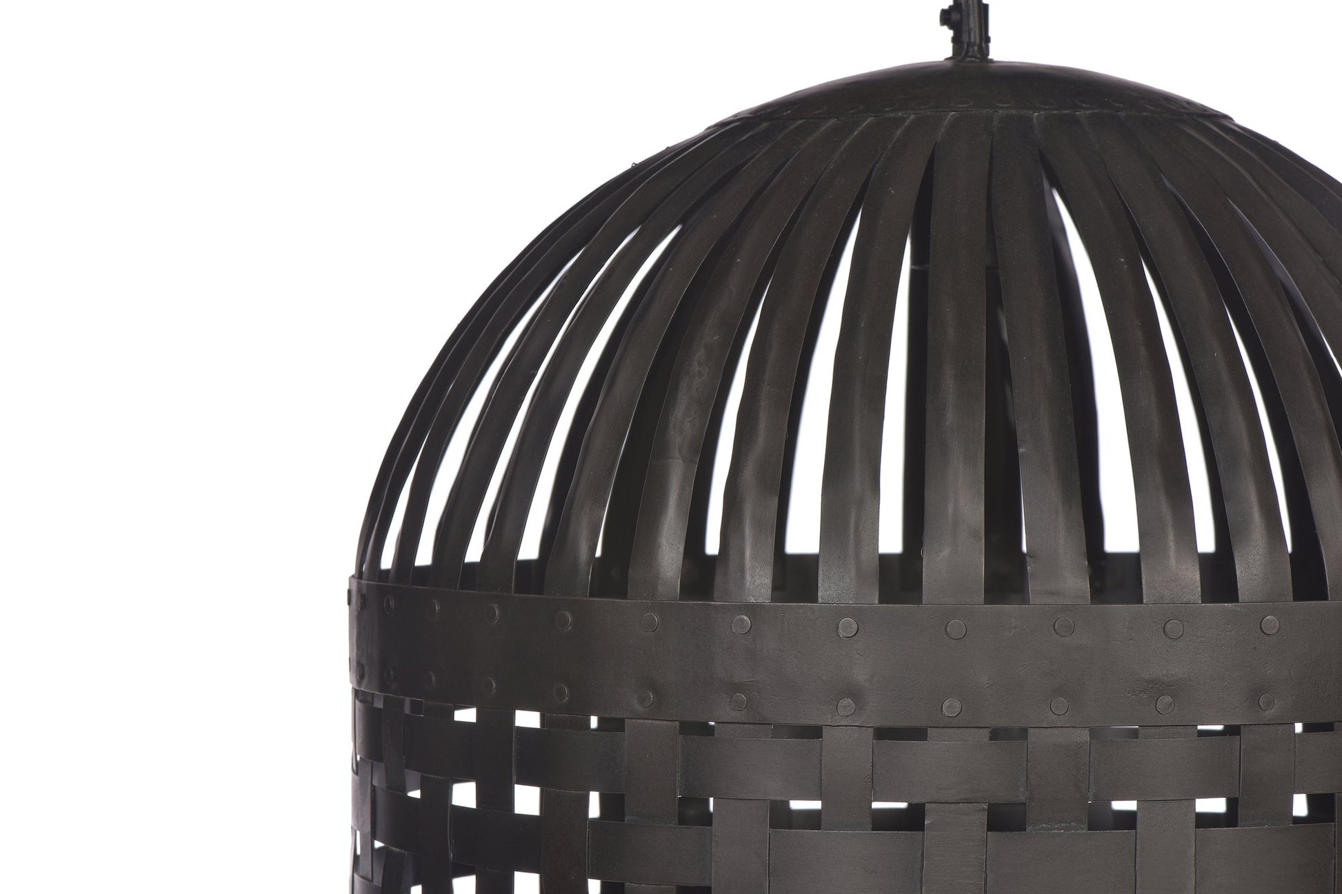 Esch Medium - Antique Black - Woven Iron Strips Pendant Light-abc