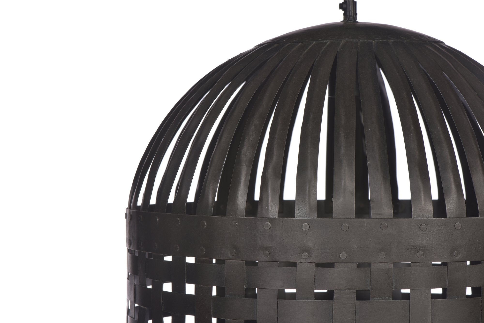 Esch Medium - Antique Black - Woven Iron Strips Pendant Light-abc