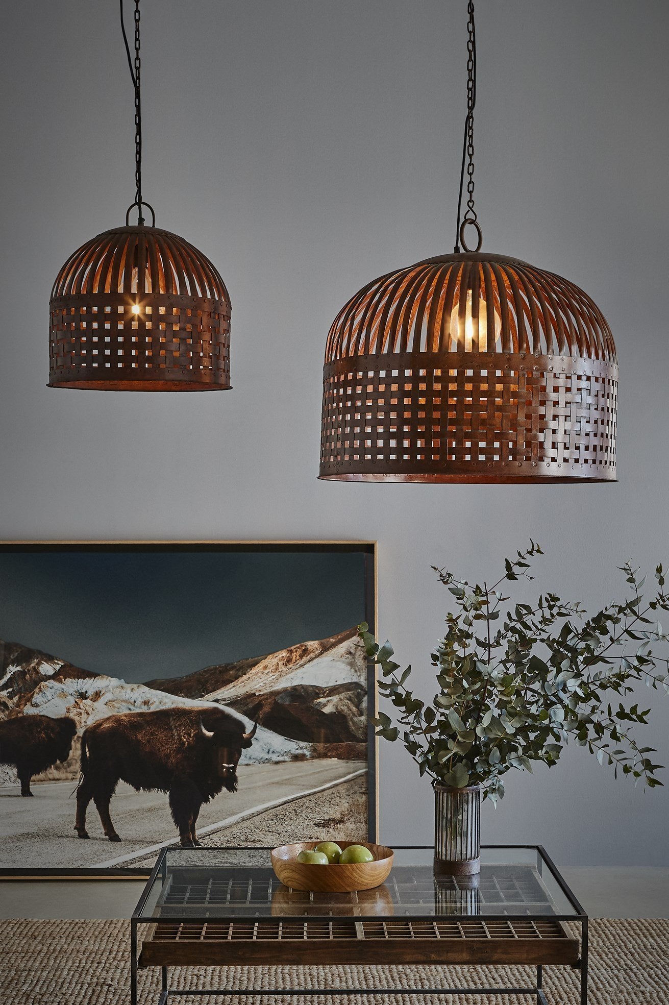 Esch Large - Rust - Woven Iron Strips Pendant Light-abc