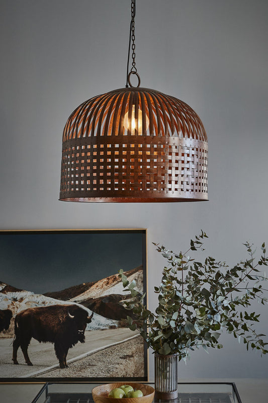 Esch Large - Rust - Woven Iron Strips Pendant Light-abc