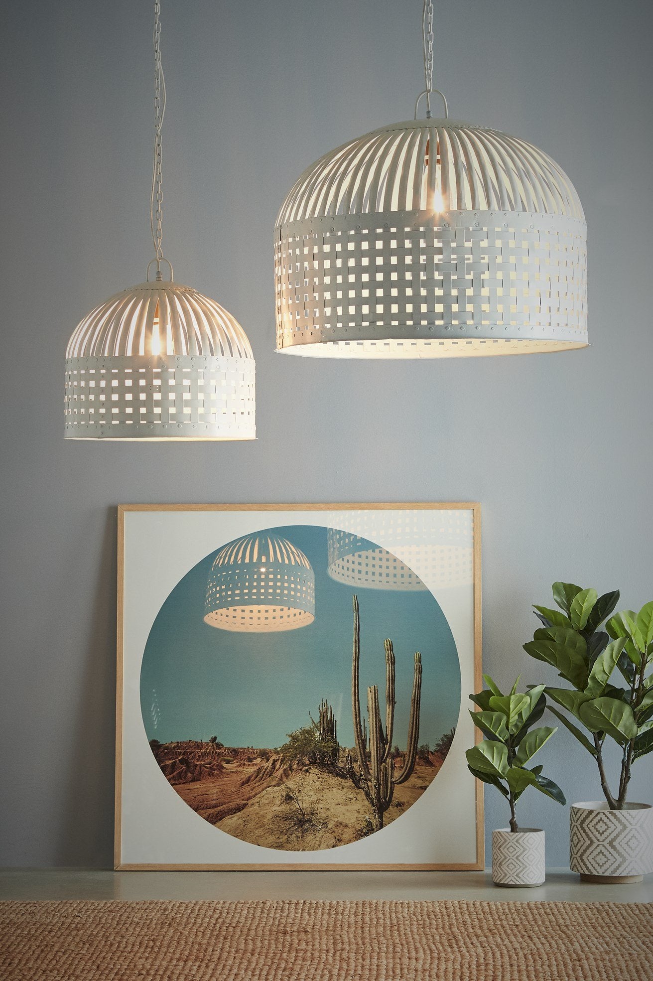 Esch Medium - White - Woven Iron Strips Pendant Light-abc