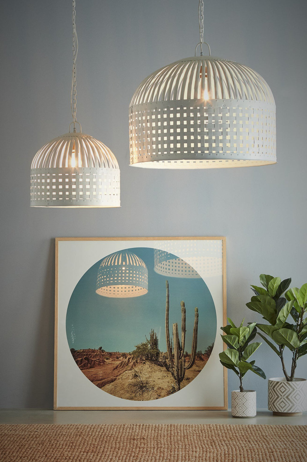 Esch Large - White - Woven Iron Strips Pendant Light-abc
