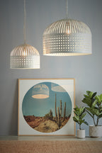 Esch Large - White - Woven Iron Strips Pendant Light-abc