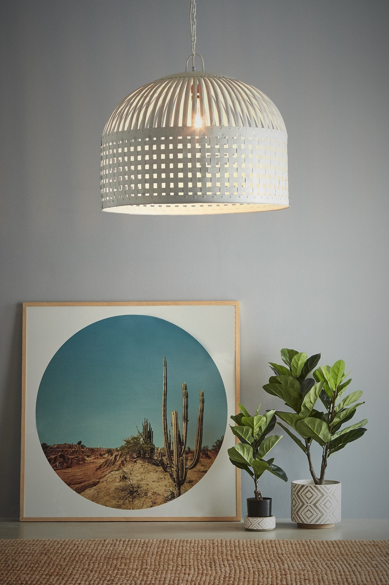 Esch Large - White - Woven Iron Strips Pendant Light-abc