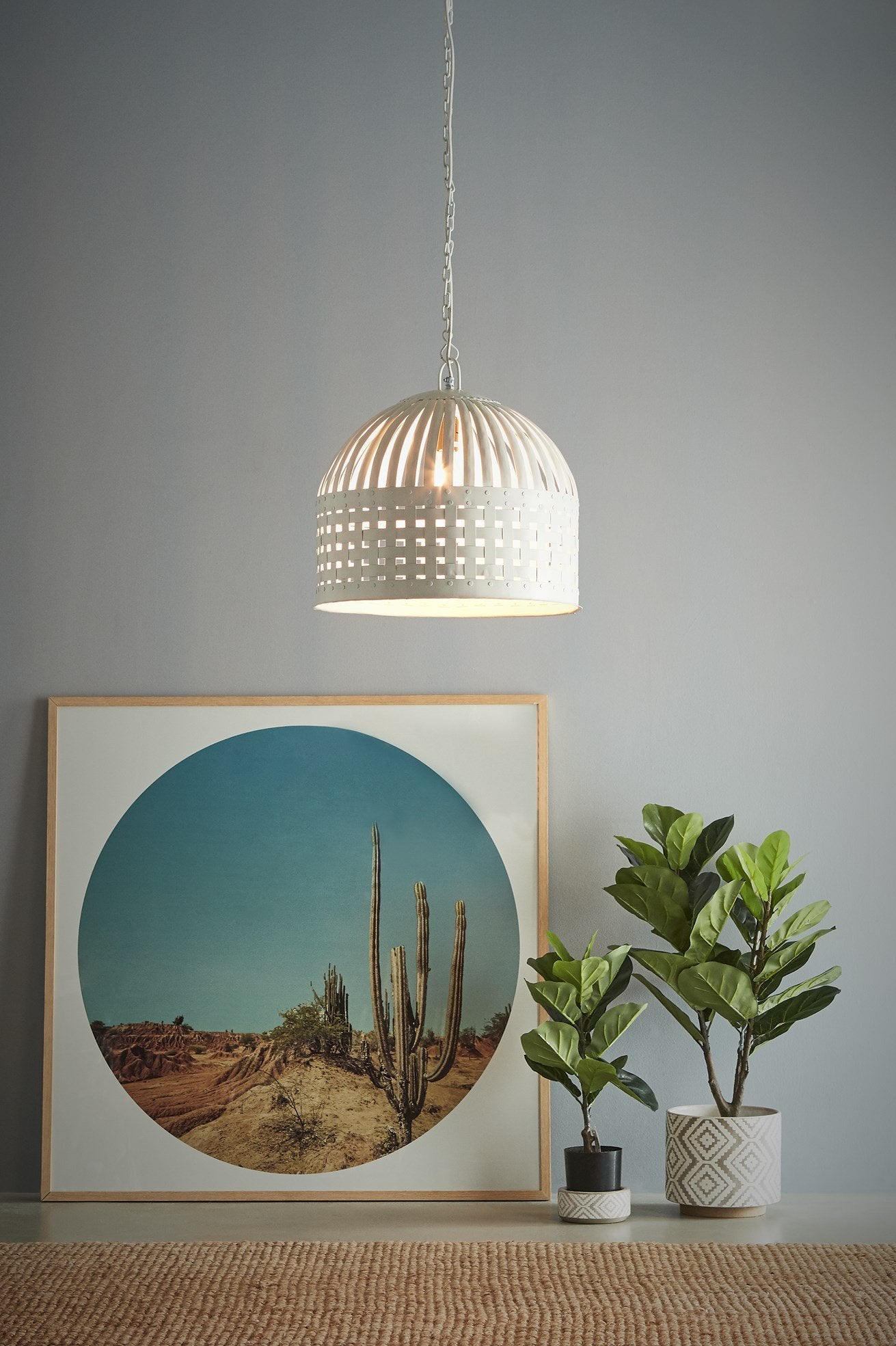 Esch Medium - White - Woven Iron Strips Pendant Light-abc