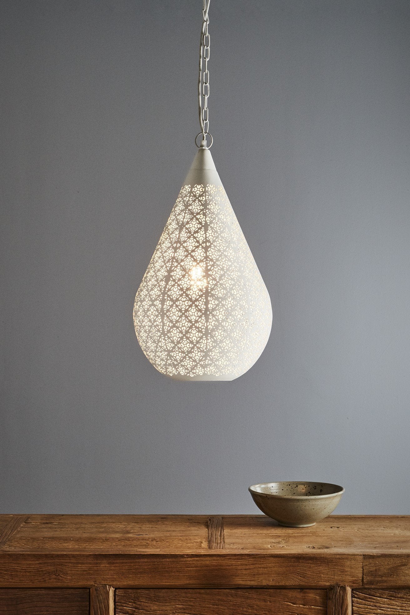 Europa Medium - White - Perforated Teardrop Pendant Light-abc