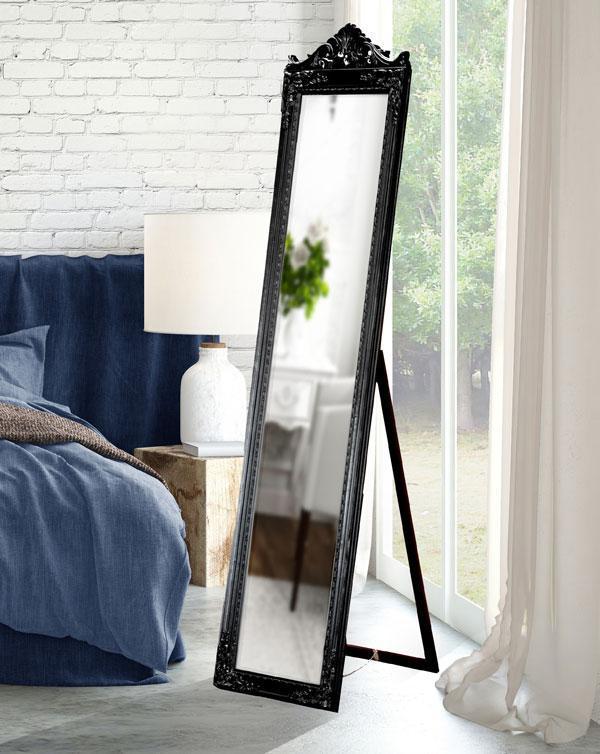 Evelyn Ornate Mirror Stand Black 180cm-abc