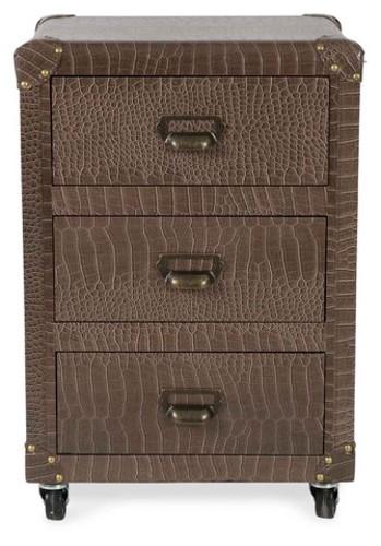 New York Three Drawer Bedside Unit Faux Crocodile Leather-abc