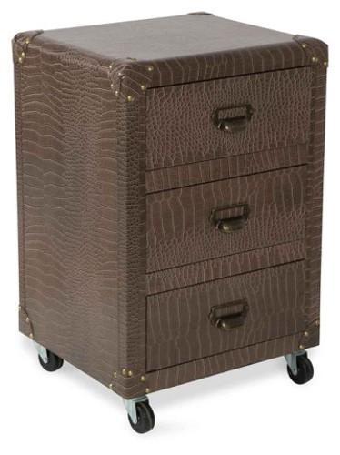 New York Three Drawer Bedside Unit Faux Crocodile Leather-abc
