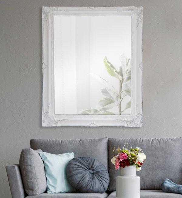 Felicity Ornate Mirror Brushed White 90cm-abc