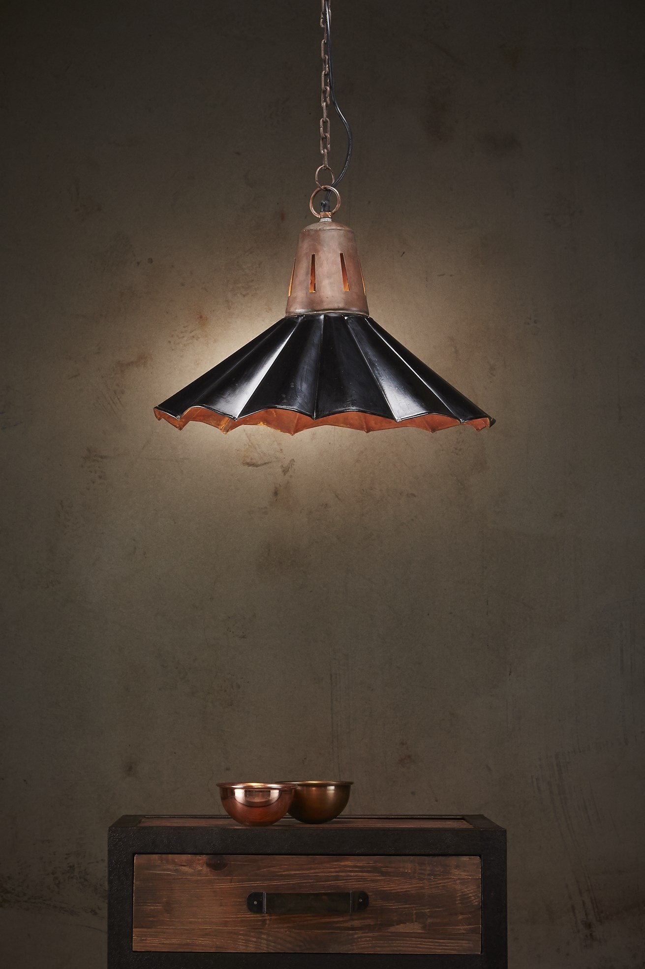 Francis - Old Black - Fluted Iron Pendant Light-abc
