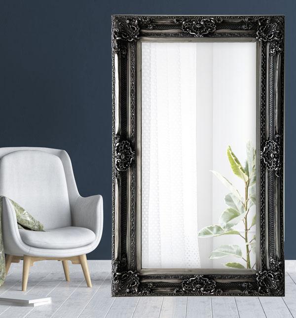 Gabriel Ornate Mirror Antique Silver 200cm-abc
