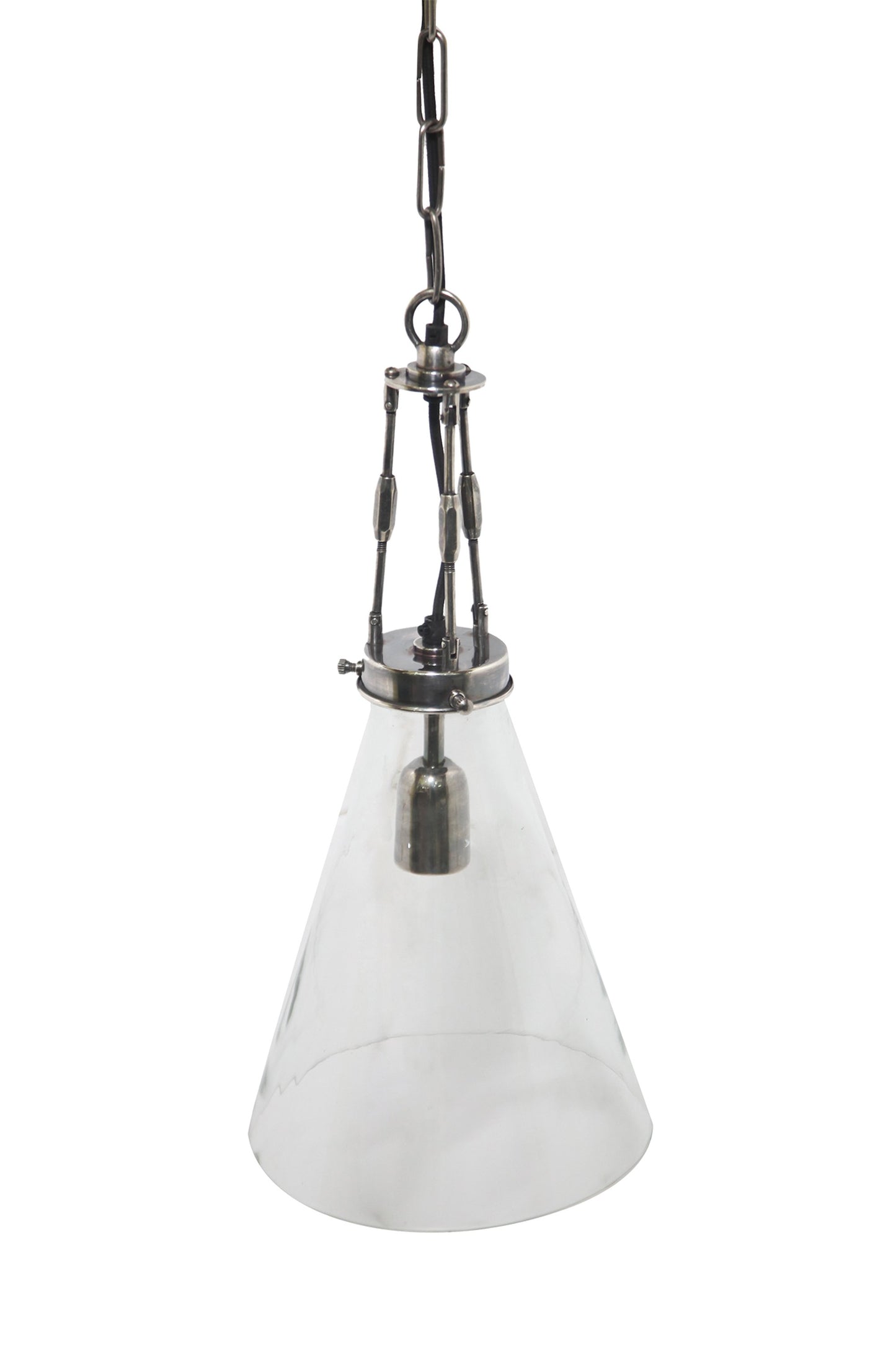 Galveston Small - Antique Silver/Clear - Hand Blown Glass Adjustable Cone Pendant Light-abc
