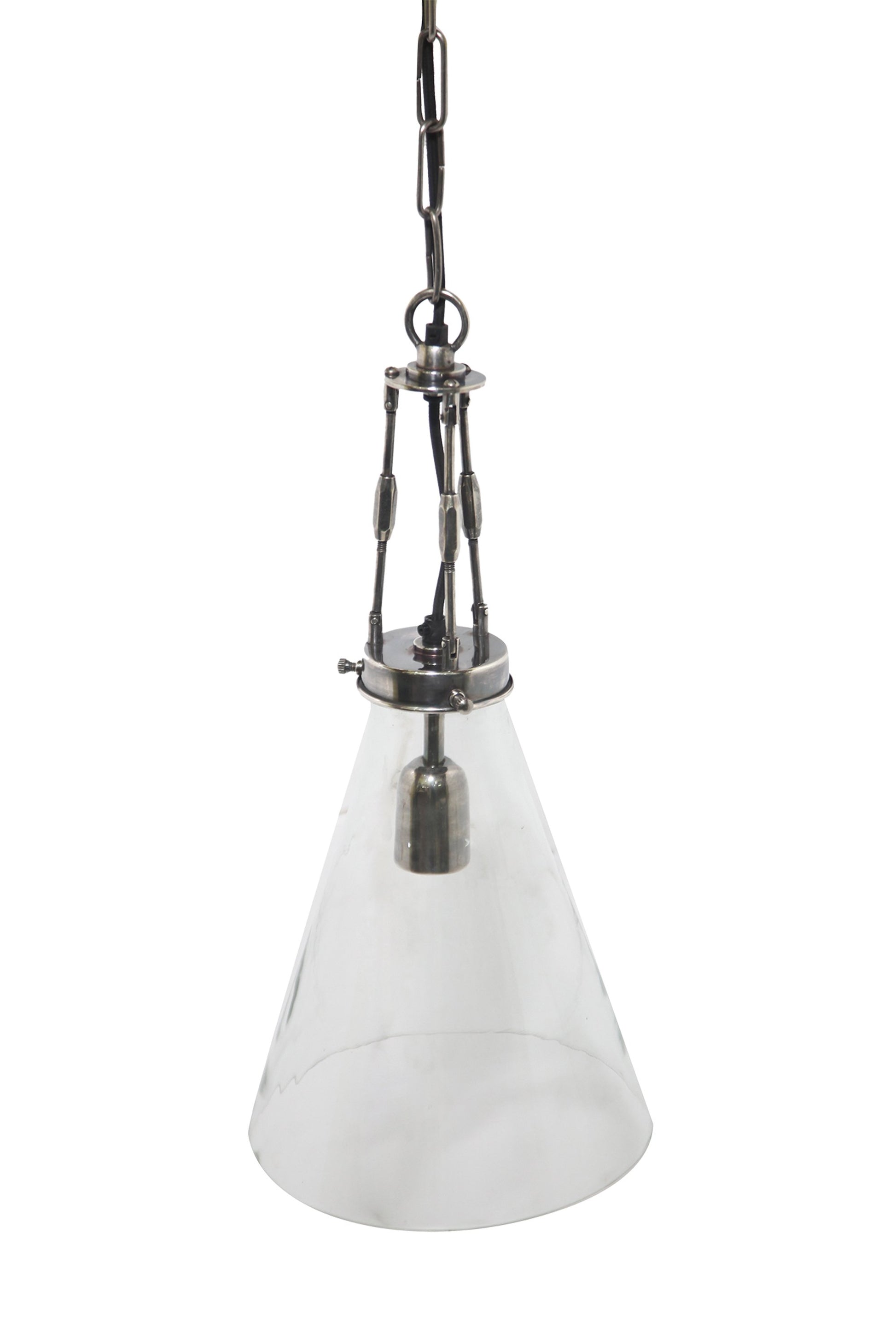 Galveston Small - Antique Silver/Clear - Hand Blown Glass Adjustable Cone Pendant Light-abc