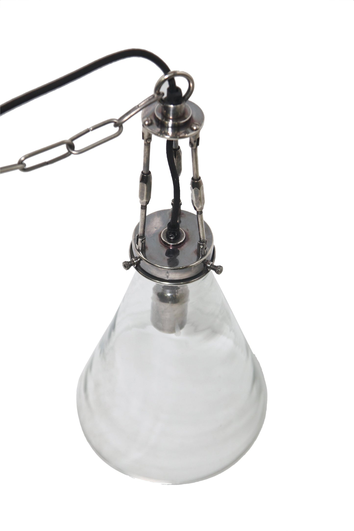 Galveston Small - Antique Silver/Clear - Hand Blown Glass Adjustable Cone Pendant Light-abc