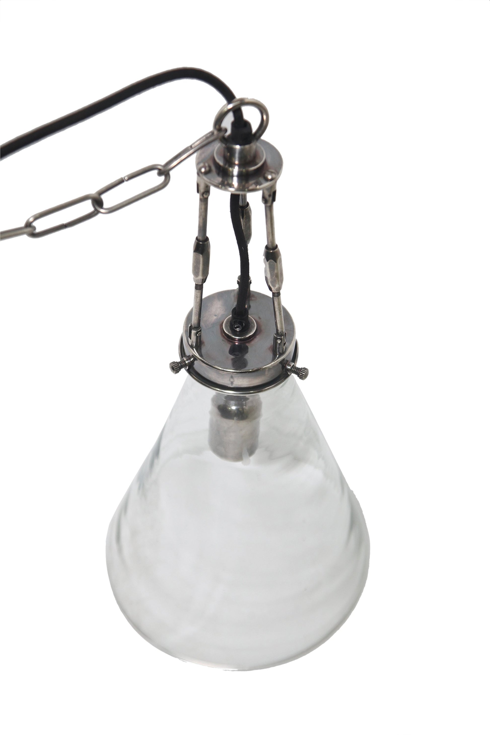 Galveston Small - Antique Silver/Clear - Hand Blown Glass Adjustable Cone Pendant Light-abc