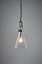 Galveston Small - Antique Silver/Clear - Hand Blown Glass Adjustable Cone Pendant Light-abc