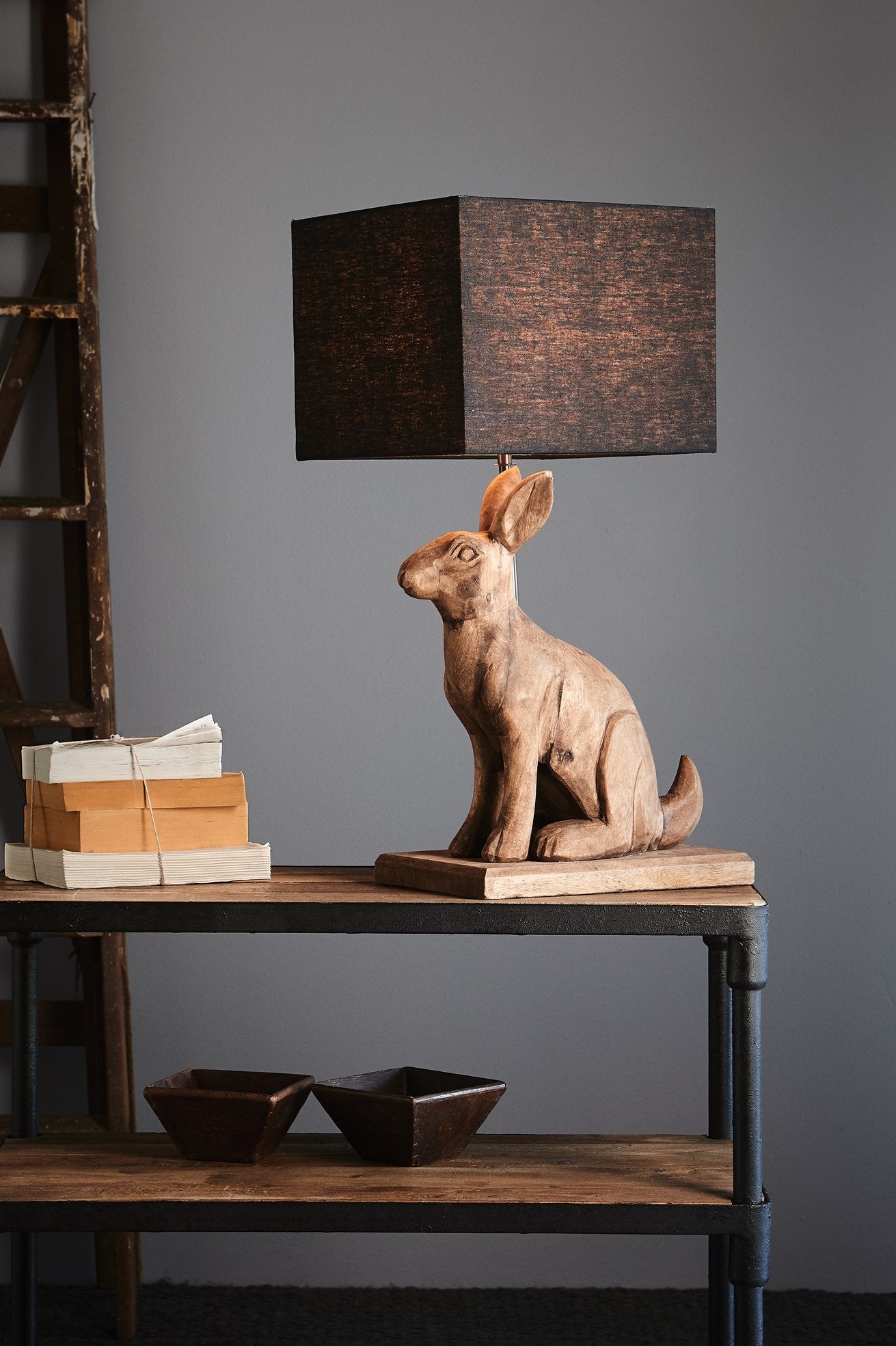 Garfunkel - Dark Natural - Large Wooden Rabbit Table Lamp-abc