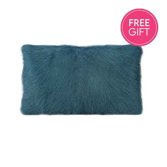 Goat Fur Lumbar Cushion - Peacock-abc