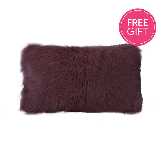 Goat Fur Lumbar Cushion - Plum-abc