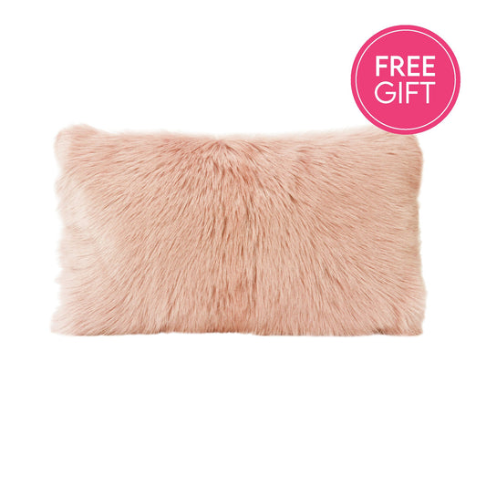 Goat Fur Lumbar Cushion - Rose Water-abc