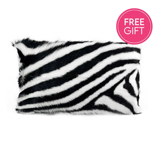 Goat Fur Lumbar Cushion - Zebra-abc