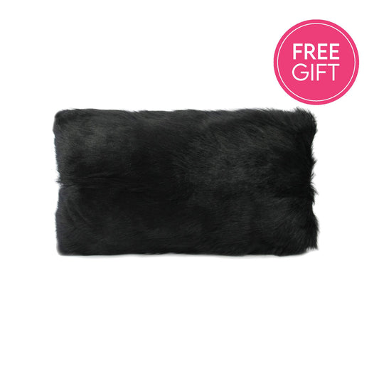 Goat Fur Lumbar Cushion - Black-abc