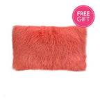 Goat Fur Lumbar Cushion - Coral-abc