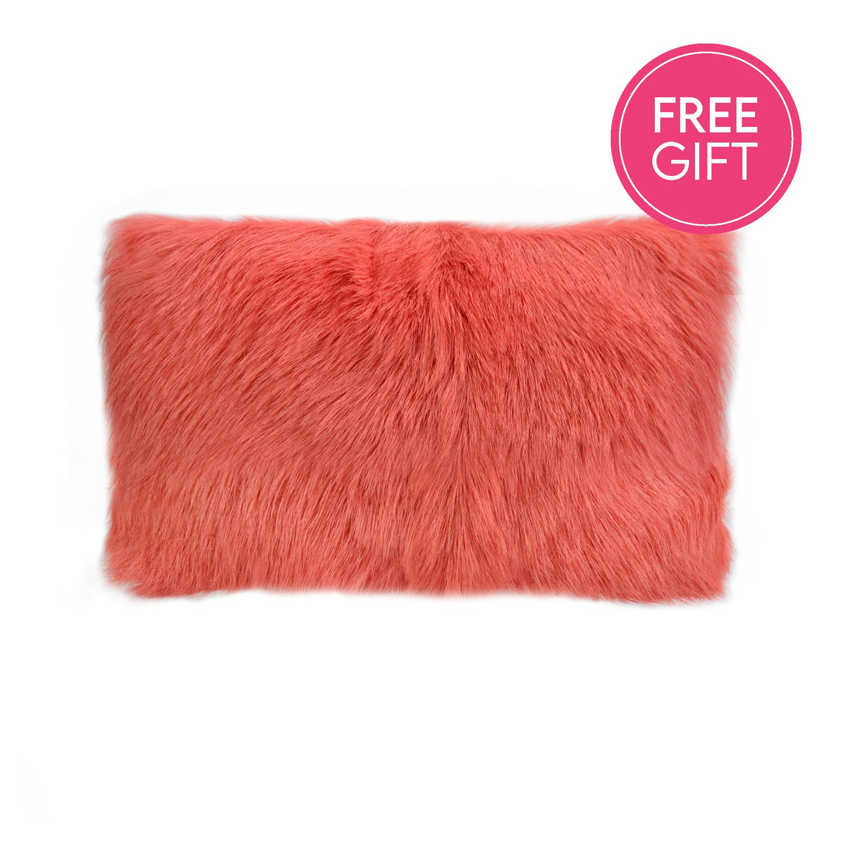 Goat Fur Lumbar Cushion - Coral-abc