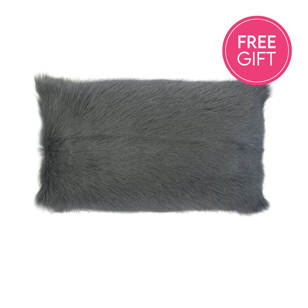 Goat Fur Lumbar Cushion - Dark Grey-abc