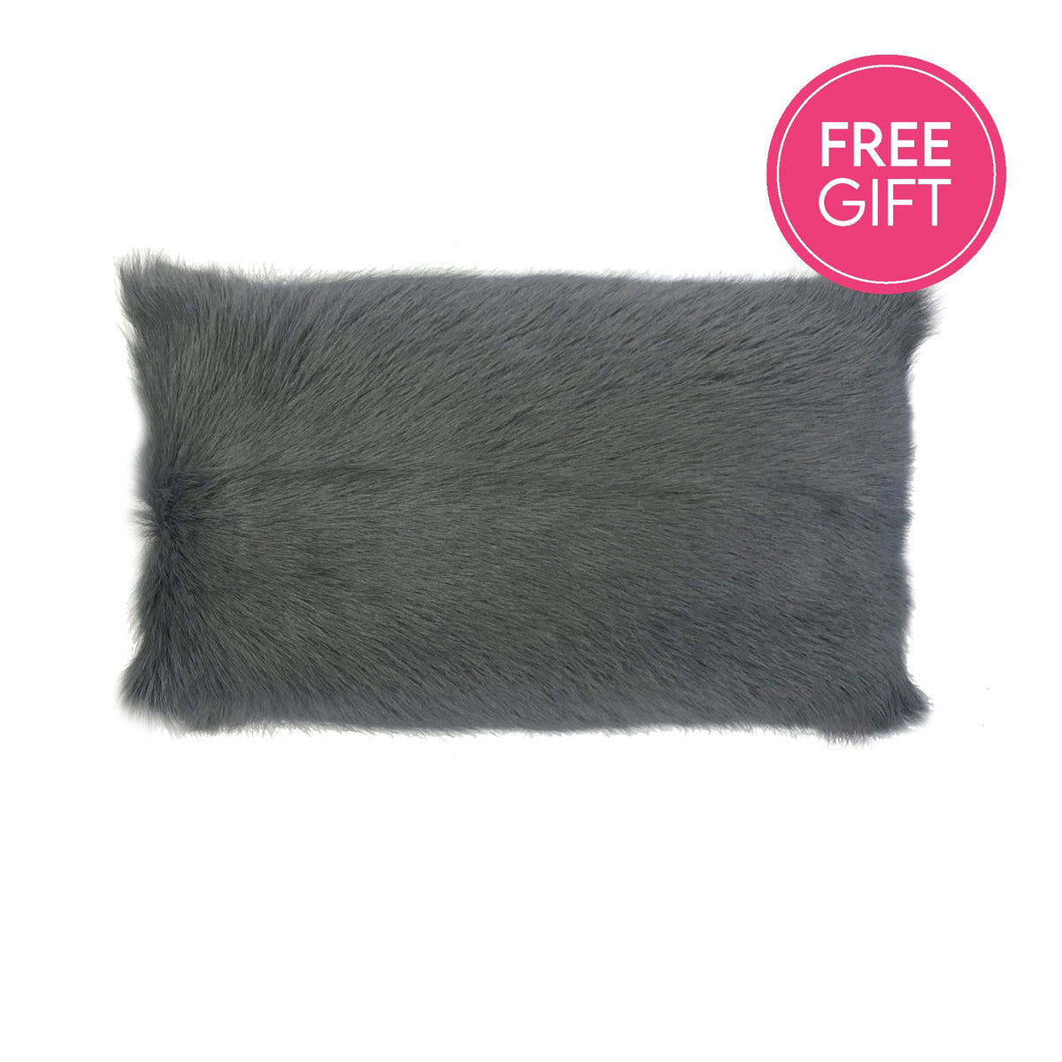 Goat Fur Lumbar Cushion - Dark Grey-abc